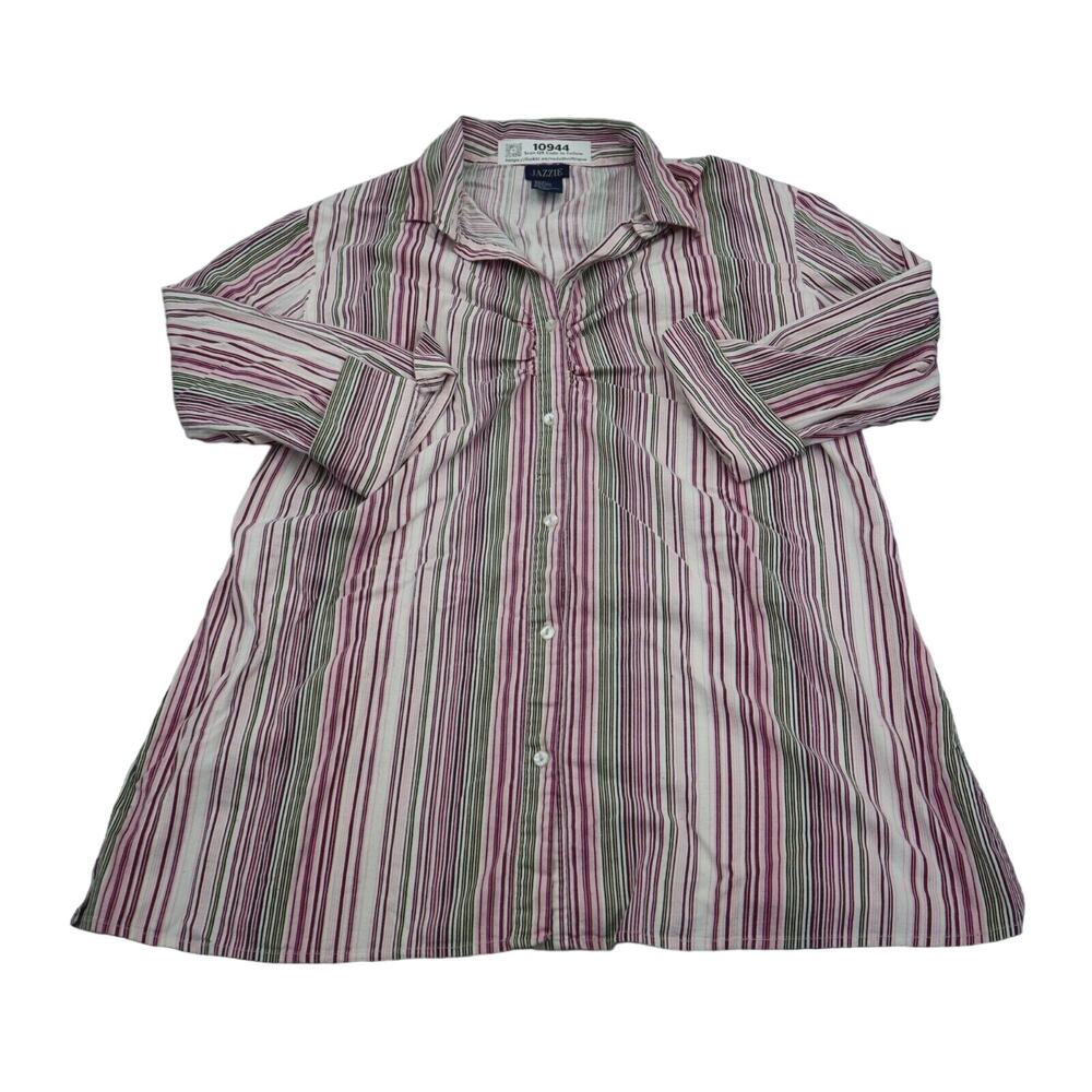 Jazzie Shirt Women 2X Pink Long Sleeve Button Up Casual Striped Plus Size